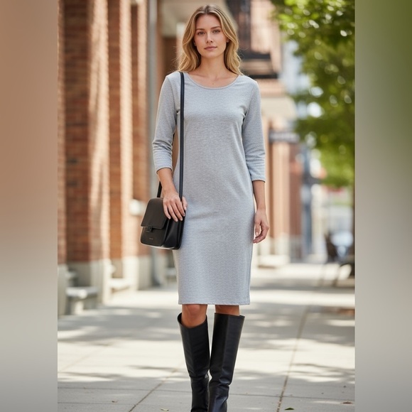 Bobeau Heather Gray Knit Bodycon Midi Dress | 3/4 Sleeve Casual XS - Picture 12 of 12